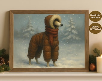 Poster Whippet, download digitale, regalo per mamma Iggy, arte del levriero, edizione natalizia invernale, levriero italiano, illustrazione del levriero, Natale Iggy