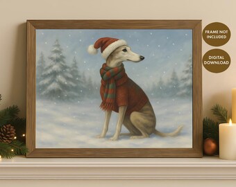 Poster Whippet, download digitale, regalo per mamma Iggy, arte del levriero, edizione natalizia invernale, levriero italiano, illustrazione del levriero, Natale Iggy
