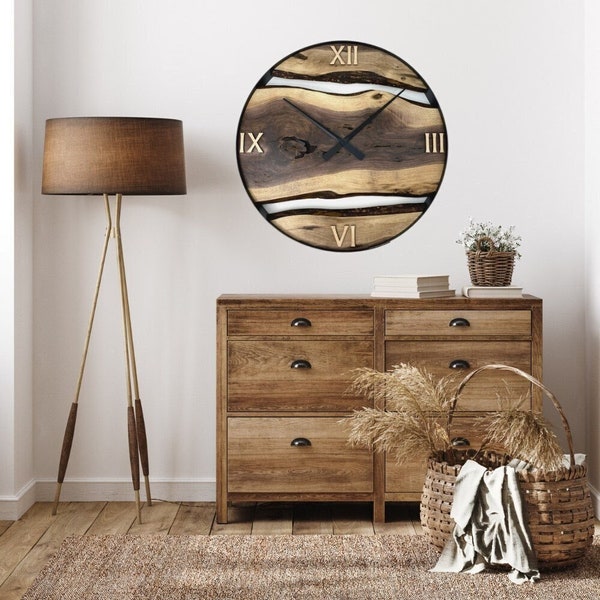 Made to Order 25” Black Walnut Live Edge Wood Wall Clock, Minimalist Decor, Unique Gift Giving