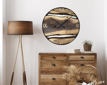 Black Walnut Live Edge Wood Wall Clock - 25" Minimalist Decor