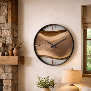 Made to Order 14” Black Walnut Live Edge Wood Wall Clock, Unique Handcrafted Gift