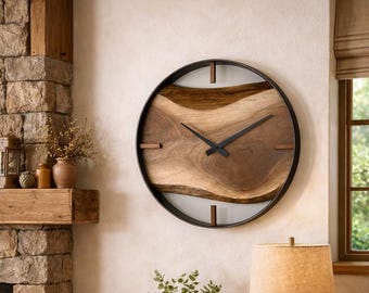 Made to Order 14” Black Walnut Live Edge Wood Wall Clock, Unique Handcrafted Gift