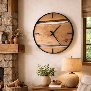 Cherry Live Edge Wood Wall Clock: Rustic Modern Home Decor
