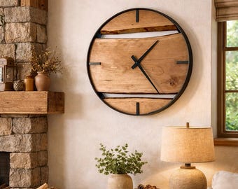 Cherry Live Edge Wood Wall Clock: Rustic Modern Home Decor