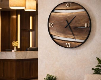 Black Walnut Live Edge Wood Clock: 25" Handcrafted Wall Decor
