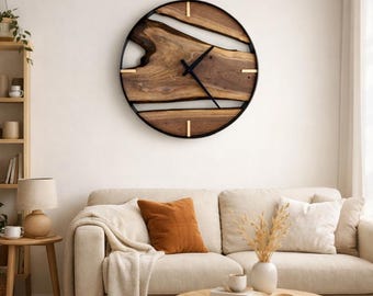 25" Reclaimed Black Walnut Live Edge Wooden Wall Clock