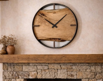 Cherry Live Edge Wood Wall Clock: Rustic Modern Home Decor