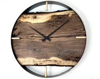 21” Black Walnut Live Edge Wood Clock, Unique Handcrafted Gift, Housewarming or Retirement
