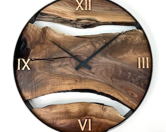 Made to Order 21" Black Walnut Live Edge Wood Wall Clock, Unique Minimalist Decor