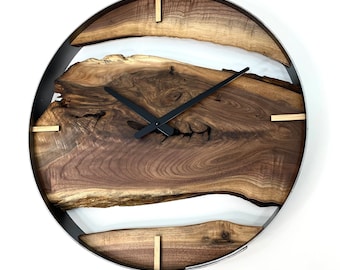 Black Walnut Live Edge Wood Clock: 18" Farmhouse Industrial Decor