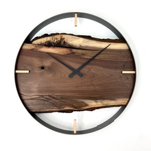 21” Black Walnut Live Edge Wood Clock, Unique Handcrafted Gift, Housewarming or Retirement