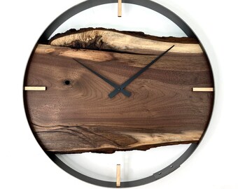 21” Black Walnut Live Edge Wood Clock, Unique Handcrafted Gift, Housewarming or Retirement