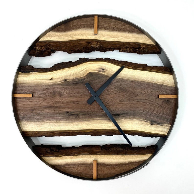 Black Walnut Live Edge Wood Wall Clock, Made to Order perfect for gift giving. image 9