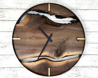 Made to Order, 18” Diameter Black Walnut Live Edge Wood Wall Clock, Minimalist Decor
