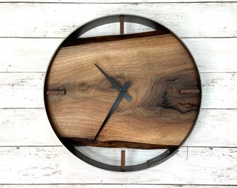 Made to Order 14” Black Walnut Live Edge Wood Wall Clock, Unique Handcrafted Gift