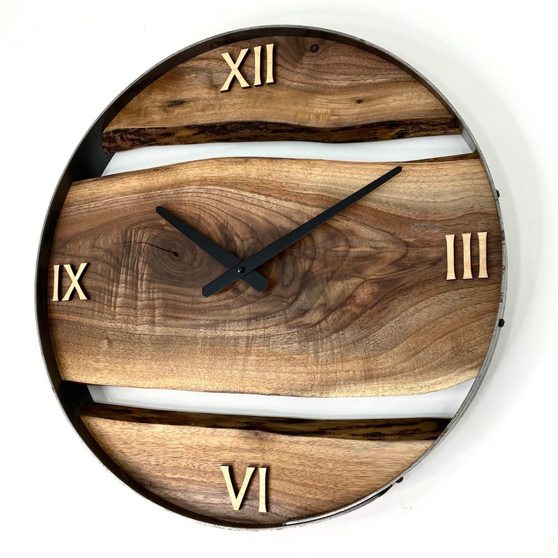 Black Walnut Live Edge Wood Wall Clock, Made to Order perfect for gift giving. image 8