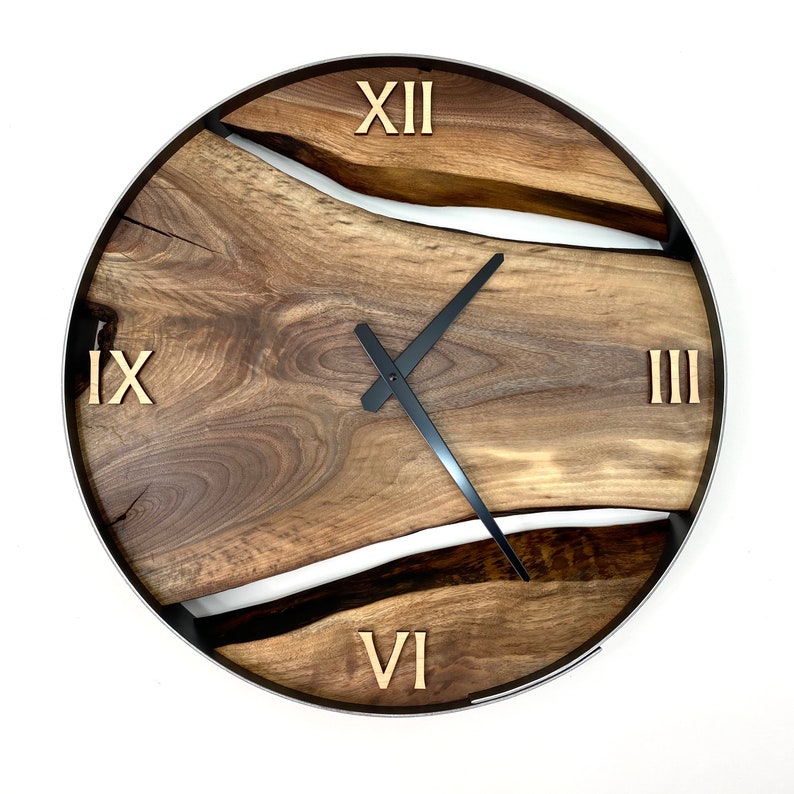 Black Walnut Live Edge Wood Wall Clock, Made to Order perfect for gift giving. image 6