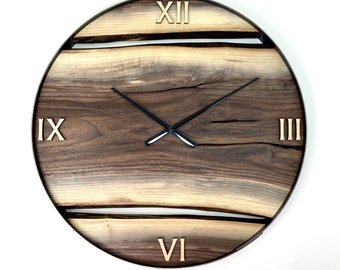 Live Edge Clock, 25” Diameter Black Walnut Wood Wall Clock, Unique House Warming, Wedding, Anniversary Gift