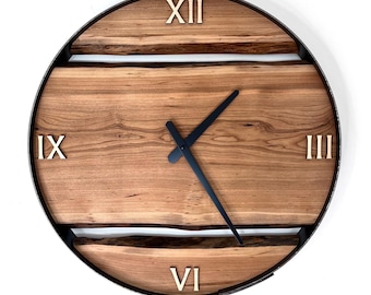 Cherry Live Edge Wood Clock: 18" Farmhouse Industrial Decor
