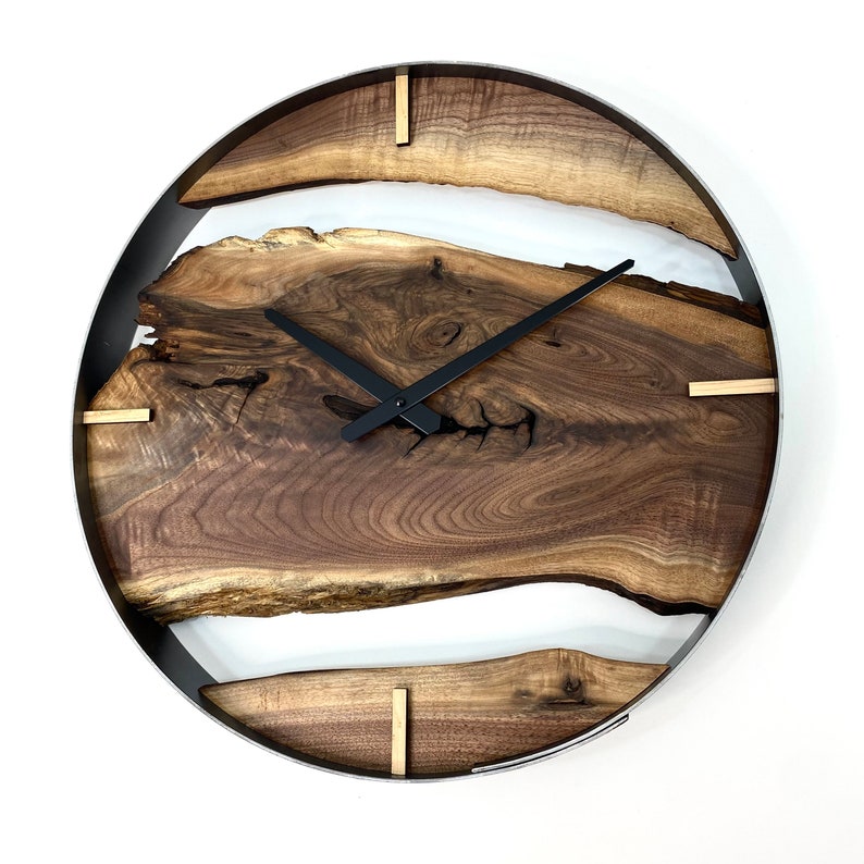 Black Walnut Live Edge Wood Wall Clock, Made to Order perfect for gift giving. image 7