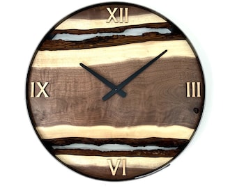 Made to Order 18" Black Walnut Live Edge Wood Wall Clock, Unique Handcrafted Gift