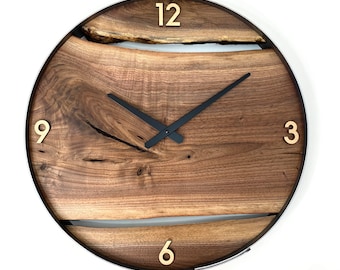 Made to Order, 18” Diameter Black Walnut Live Edge Wood Wall Clock, Minimalist Decor