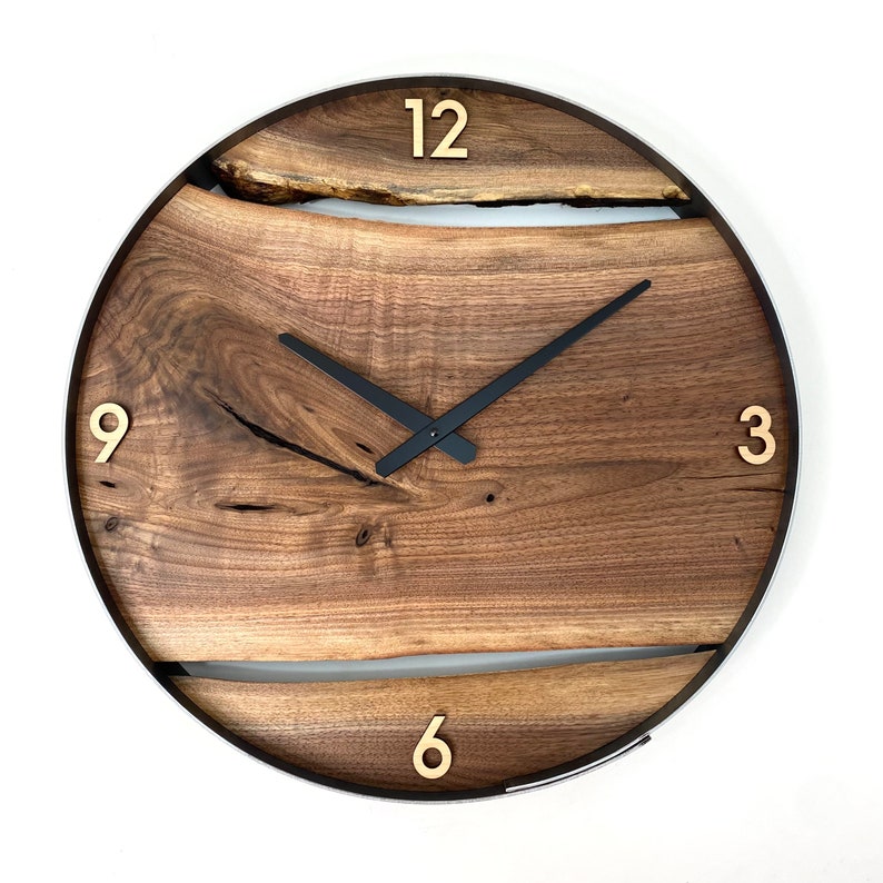 Black Walnut Live Edge Wood Wall Clock, Made to Order perfect for gift giving. image 2