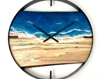 Wood Wall Clock, 25” Diameter, Large Clock, Unique Home Wall Decor, Personalized Gifts for Her or Him, Epoxy Resin and Wood Clock