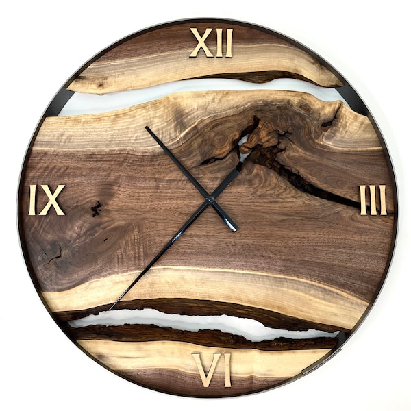 Made to Order 25” Black Walnut Live Edge Wood Clock, Unique Handcrafted Gift, Housewarming or Retirement