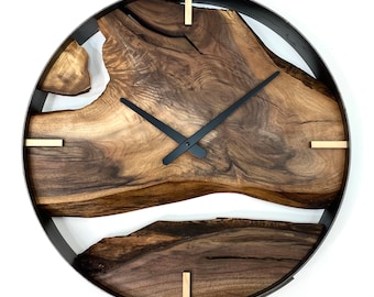 Made to Order 21" Black Walnut Live Edge Wood Wall Clock, Unique Minimalist Decor