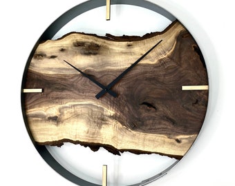 Black Walnut Live Edge Wood Wall Clock - 18" Modern Rustic Decor