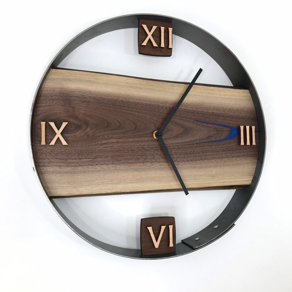 Live Edge Clock 14 Diameter Black Walnut Wood Wall Clock Etsy