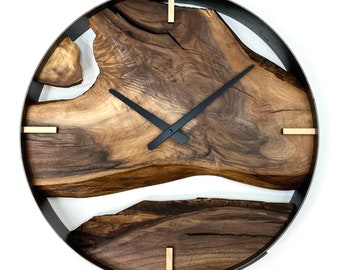 Made to Order, 18” Diameter Black Walnut Live Edge Wood Wall Clock, Minimalist Decor