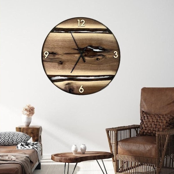 Made to Order, 21" Black Walnut Live Edge Wood Wall Clock, Unique Gift, Corporate Orders, Personalized, Engraved