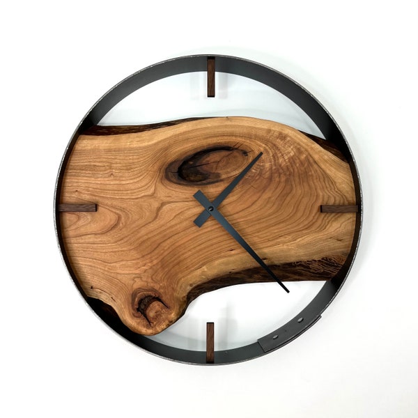 14” Cherry Live Edge Wood Clock, Unique Wall Art perfect as a retirement gift.