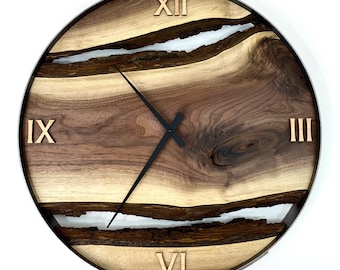 Black Walnut Live Edge Wood Wall Clock - 21" Minimalist Decor