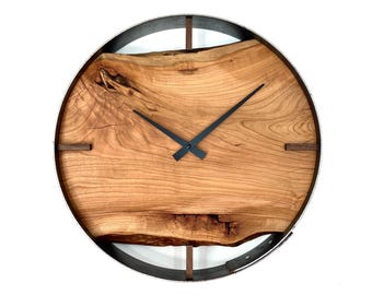 14" Cherry Live Edge Wood Wall Clock, Made to Order