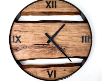 Cherry Live Edge Wood Wall Clock: 18” Diameter Rustic Home Decor