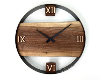 Wall Clock, 14” in diameter crafted from black walnut live edge wood makes a unique gift.