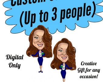Custom Caricature Portrait (Up to 3 People) - Digital Art