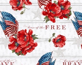 Liberty For All/ Poppy Flowers and Flag Fabric by Henry Glass
