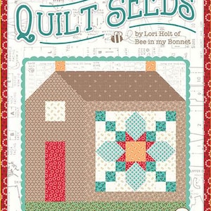 May include: A quilt block pattern for a house with a red door and a star-shaped quilt block in the center. The pattern is titled "Neighbor No. 1" and is part of the "Home Town Quilt Seeds" collection by Lori Holt of Bee in my Bonnet.
