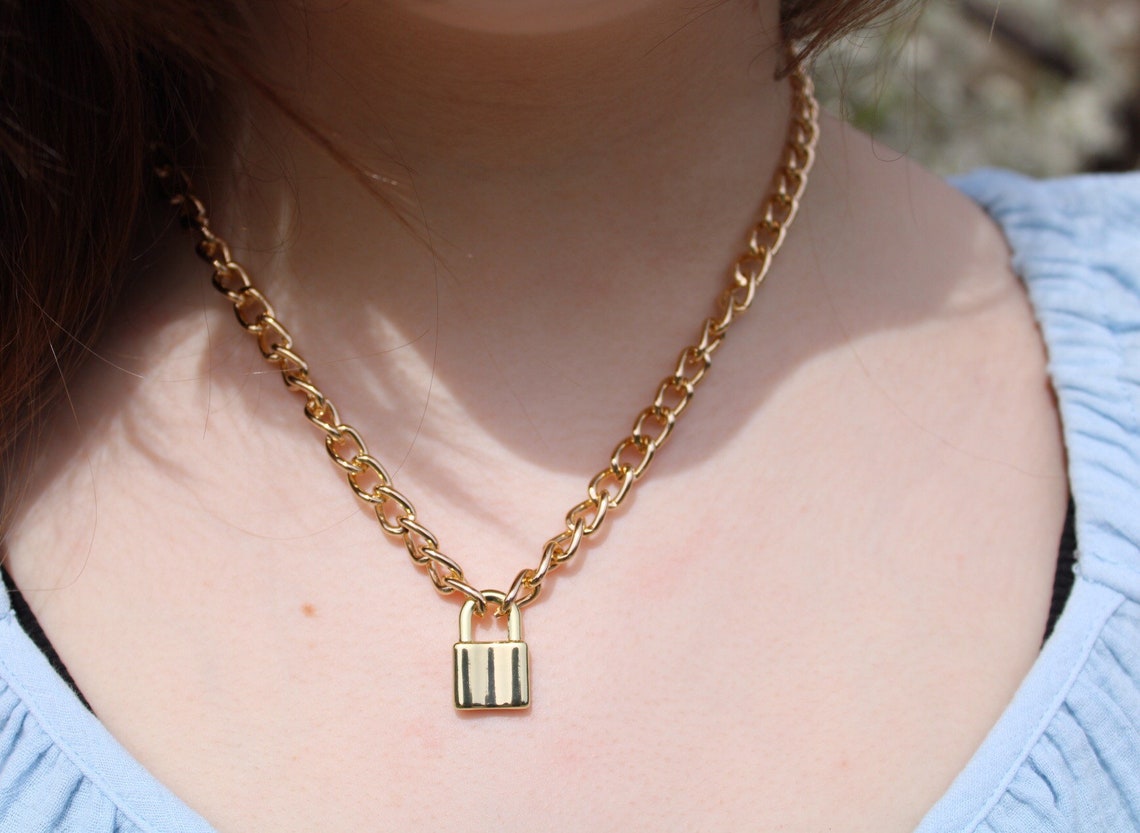 Lock Chain Necklace Etsy