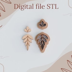 Digital STL files for 3D printing Clay earrings Leaves Leaf style cutters Polymer clay tools sharp version cutters download files