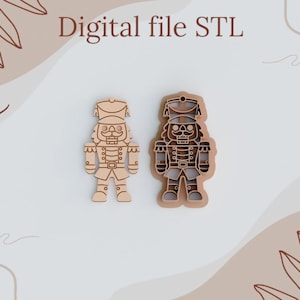 Puede incluir: Un archivo STL digital para la impresión 3D de un adorno de cascanueces. El adorno es una silueta detallada de un cascanueces con un uniforme tradicional. El archivo es solo para uso personal.