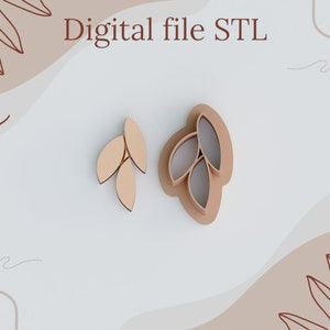 Puede incluir: Un archivo STL digital para un diseño de tres hojas. Las hojas están dispuestas en un racimo y están cortadas de un material marrón. El archivo es para usar con una impresora 3D.
