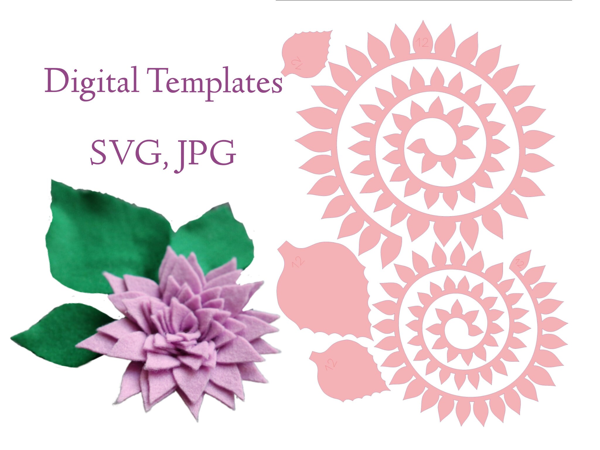 Digital Spiral Flower Petals Template SVG JPG format N-12 | Etsy