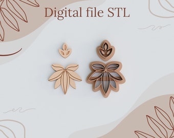 Digital STL files for 3D printing Clay earrings Leaves Leaf style cutters Polymer clay tools sharp version cutters download files