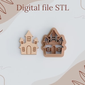 Digitala STL-filer för polymerlera-utstickare, 3D-utskrivbara kakformar, DIY-hantverksverktyg, direkt nedladdning, örhängesutstickare "House Halloween"
