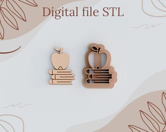 Digital STL files for 3D printing Clay earrings "Back to school Apple Book" cutters Polymer clay tools sharp version cutters download files
